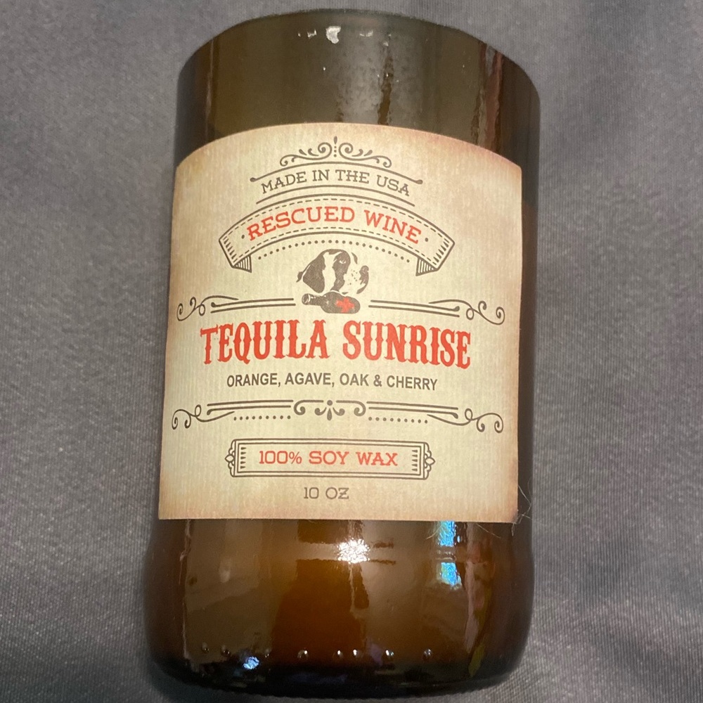 Rescued Wine Tequila Sunrise 100% Soy Wax Candle NWT orange, agave, oak & cherry